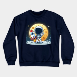 astronaut in space with rocket Crewneck Sweatshirt